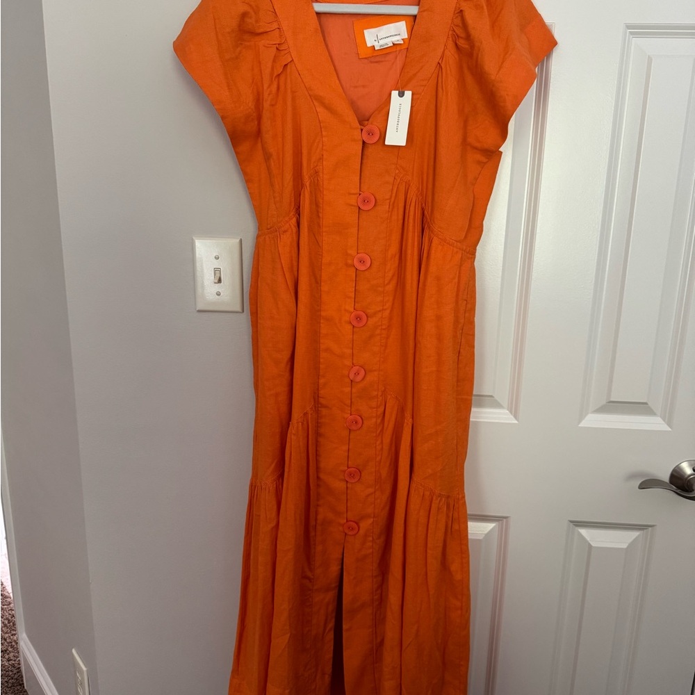 Anthropologie Orange Flutter Sleeve Maxi Sundress